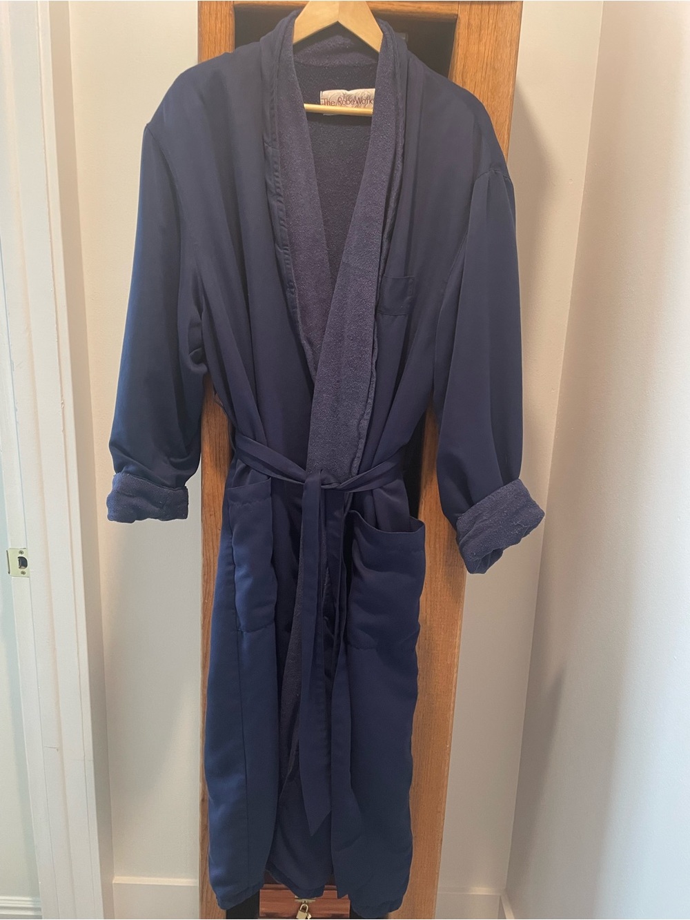 Men's Navy Shawl-Collar Robe Coat with Tie Belt - Unbranded